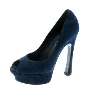 Saint Laurent Blue Suede Palais Platform Peep Toe Pumps Size 36, Pumps - Luxury Closet catalog