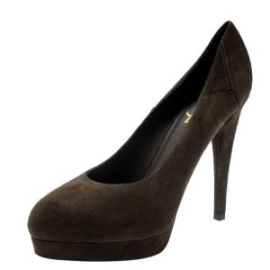 Saint Laurent Paris Olive Green Suede Platform Pumps 38, Pumps - Luxury Closet catalog