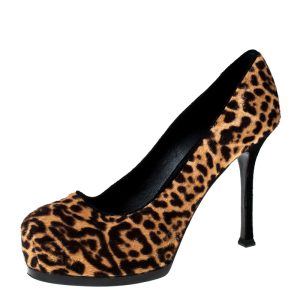 Saint Laurent Paris Beige/Brown Leopard Print Pony Hair Tribtoo Platform Pumps Size 36, Pumps - Luxury Closet catalog
