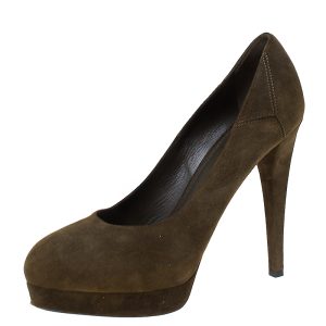 Saint Laurent Paris Dark Green Suede Platform Pumps Size 36, Pumps - Luxury Closet catalog