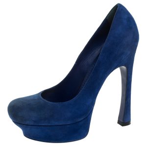 Saint Laurent Paris Blue Suede Palais Platform Pumps Size 38.5, Pumps - Luxury Closet catalog