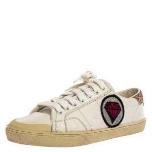 Saint Laurent Paris White Leather And Glitter Trim Court Classic SL/37 Diamond Patch Low Top Sneakers Size 35, Athletic Shoes & Sneakers - Luxury Closet catalog