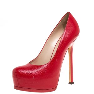 Saint Laurent Paris Red Leather Tribtoo Platform Pumps Size 38.5, Pumps - Luxury Closet catalog