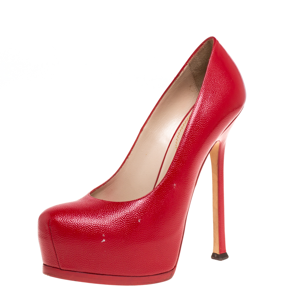 Saint Laurent Paris Red Leather Tribtoo Platform Pumps Size 38.5, Pumps - Luxury Closet catalog