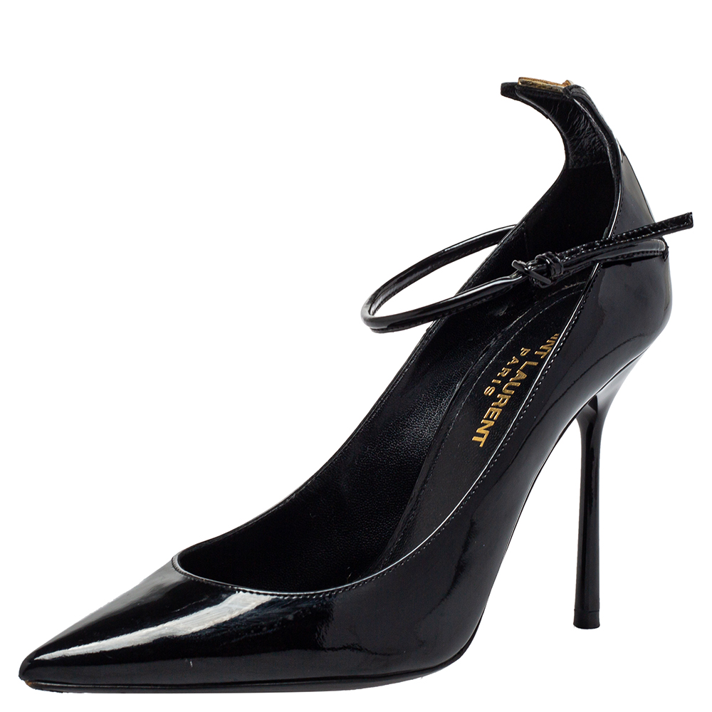 Saint Laurent Black Patent Leather Ankle Strap Pumps Size 35, Pumps - Luxury Closet catalog