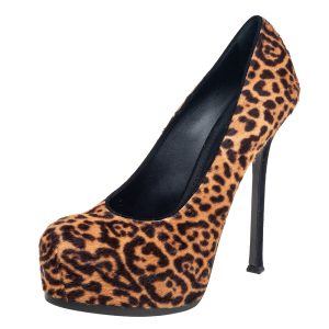 Saint Laurent Brown/Beige Leopard Print Pony Hair Tribtoo Pumps Size 41, Pumps - Luxury Closet catalog