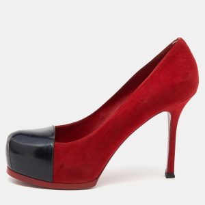 Saint Laurent Red/Black Suede and Leather Tribtoo Platform Pumps Size 38, Pumps - Luxury Closet catalog