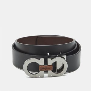 Salvatore Ferragamo Black/Brown Leather Gancini Buckle Cut to Size Belt, Belt Buckles - Luxury Closet catalog