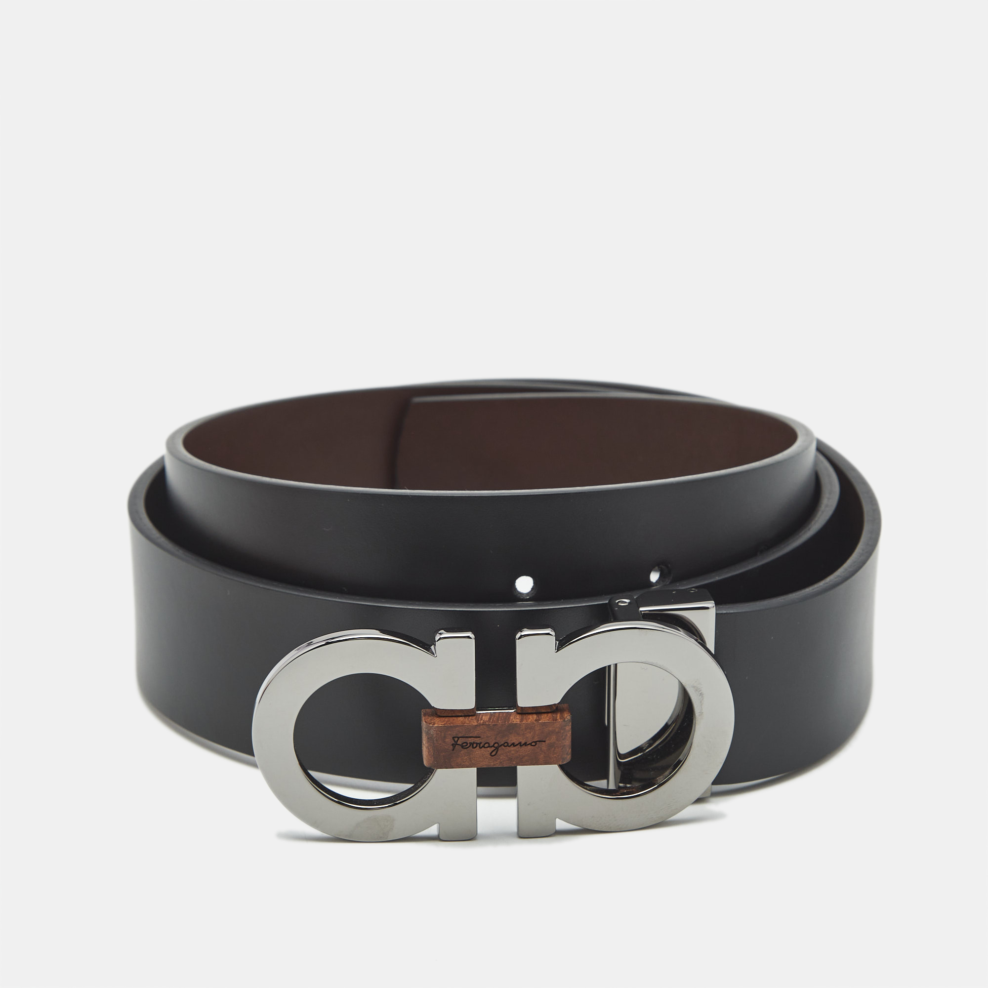 Salvatore Ferragamo Black/Brown Leather Gancini Buckle Cut to Size Belt, Belt Buckles - Luxury Closet catalog