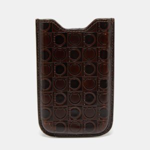 Salvatore Ferragamo Brown Gancio Embossed Glossy Leather Phone Cover, Mobile Phone Cases - Luxury Closet catalog