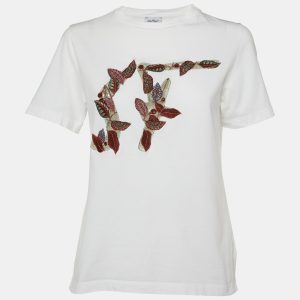 Salvatore Ferragamo White Logo Embroidered Cotton Crewneck T-Shirt L, Shirts & Tops - Luxury Closet catalog