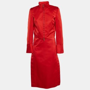Salvatore Ferragamo Red Synthetic Zip-Up Jacket and Skirt Set M, Suits - Luxury Closet catalog