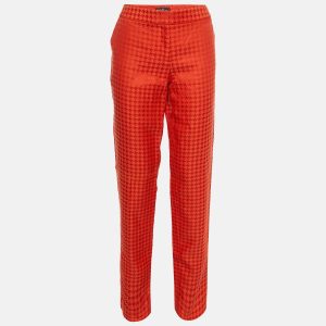 Salvatore Ferragamo Red Houndstooth Pattern Cotton & Silk Trousers M, Clothing - Luxury Closet catalog