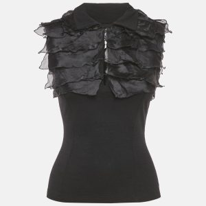 Salvatore Ferragamo Black Jersey and Silk Frilled Sleeveless Top S, Shirts & Tops - Luxury Closet catalog