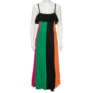 Salvatore Ferragamo Multicolor Pleated Knit Maxi Dress S, Dresses - Luxury Closet catalog