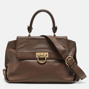 Salvatore Ferragamo Beige Leather Medium Sofia Top Handle Bag, Satchels - Luxury Closet catalog