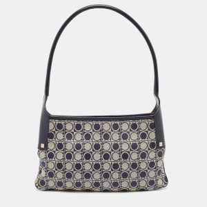 Salvatore Ferragamo Navy Blue Gancini Print Fabric and Leather Shoulder Bag, Shoulder Bags - Luxury Closet catalog