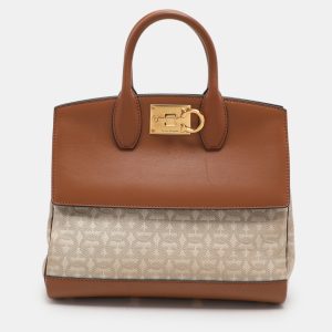 Salvatore Ferragamo Beige/Brown Canvas and Leather Medium The Studio Tote, Tote Handbags - Luxury Closet catalog