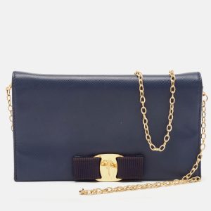 Salvatore Ferragamo Navy Blue Leather Vara Bow Flap Wallet On Chain, Wallets & Money Clips - Luxury Closet catalog