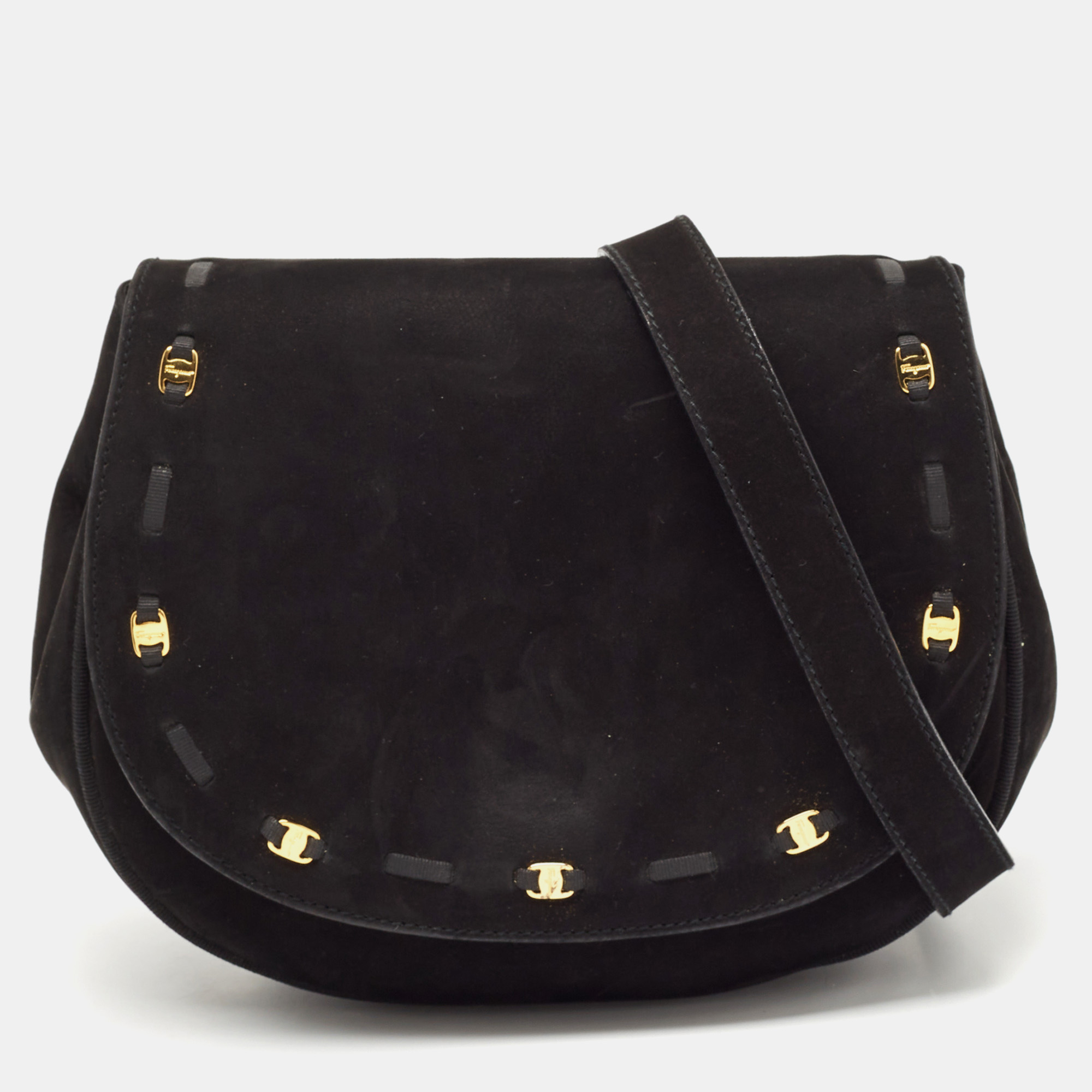 Salvatore Ferragamo Black Suede Logo Flap Crossbody Bag, Handbags - Luxury Closet catalog