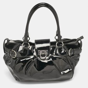 Salvatore Ferragamo Black Patent Leather Marisa Satchel, Satchels - Luxury Closet catalog