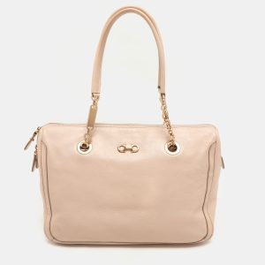 Salvatore Ferragamo Beige Leather Double Gancio Bag, Tote Handbags - Luxury Closet catalog