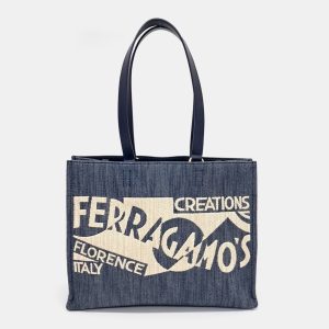Salvatore Ferragamo Navy Blue Denim denim logo tote and shoulder bag large, Shoulder Bags - Luxury Closet catalog
