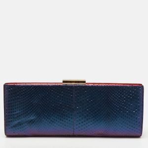 Salvatore Ferragamo Red/Iridescent Blue Suede and Python Leather Clutch, Clutches & Special Occasion Bags - Luxury Closet catalog