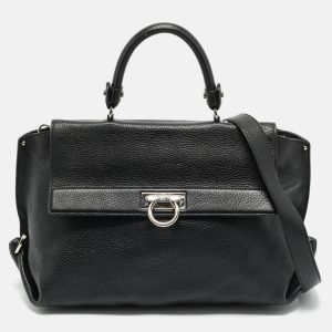 Salvatore Ferragamo Black Leather Large Sofia Top Handle Bag, Satchels - Luxury Closet catalog