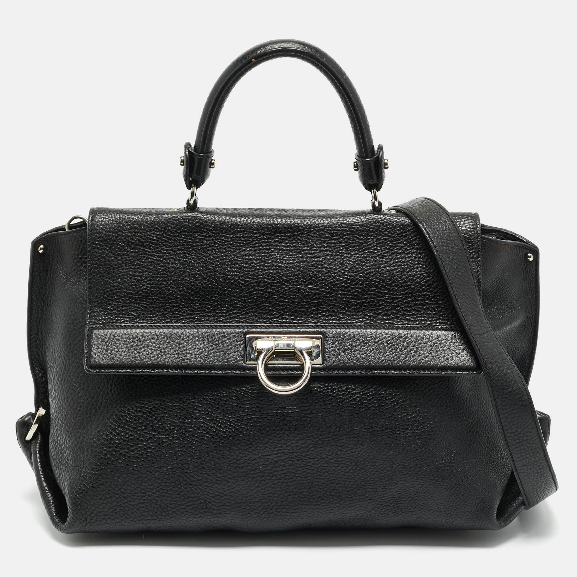 Salvatore Ferragamo Black Leather Large Sofia Top Handle Bag, Satchels - Luxury Closet catalog