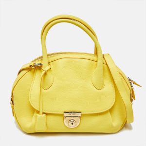 Salvatore Ferragamo Yellow Leather Medium Fiamma Satchel, Satchels - Luxury Closet catalog