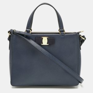 Salvatore Ferragamo Navy Blue Leather Vara Bow Tote, Tote Handbags - Luxury Closet catalog