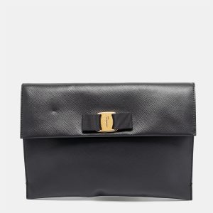 Salvatore Ferragamo Grey Leather Vara Bow Flat Clutch, Clutches & Special Occasion Bags - Luxury Closet catalog