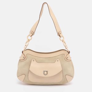 Salvatore Ferragamo Beige Leather and Suede Gancini Shoulder Bag, Shoulder Bags - Luxury Closet catalog