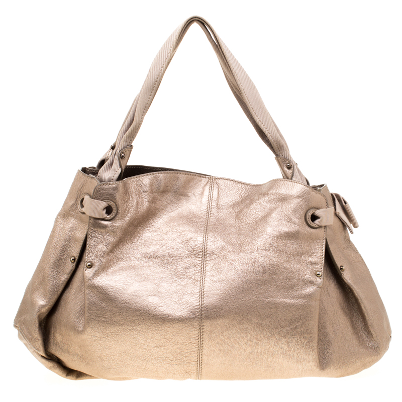 Salvatore Ferragamo Beige Leather and Canvas Bow Hobo, Shoulder Bags - Luxury Closet catalog