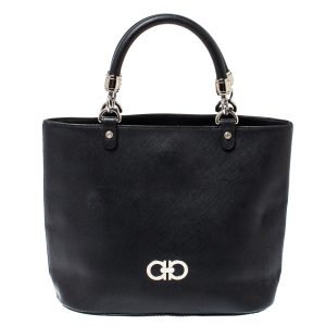 Salvatore Ferragamo Black Leather Double Gancio Tote, Tote Handbags - Luxury Closet catalog