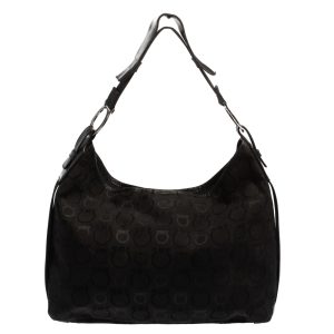 Salvatore Ferragamo Black Monogram Canvas and Leather Hobo, Shoulder Bags - Luxury Closet catalog