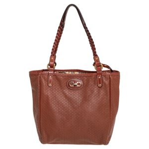 Salvatore Ferragamo Brown Perforated Leather Braided Handle Tote, Tote Handbags - Luxury Closet catalog