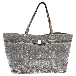 Salvatore Ferragamo Grey Sequins And Nylon Tote, Tote Handbags - Luxury Closet catalog