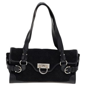Salvatore Ferragamo Black Gancini Velvet And Leather Shoulder Bag, Shoulder Bags - Luxury Closet catalog