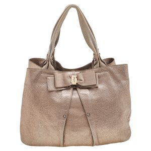 Salvatore Ferragamo Metallic Bronze Leather Miss Vara Bow Tote, Tote Handbags - Luxury Closet catalog