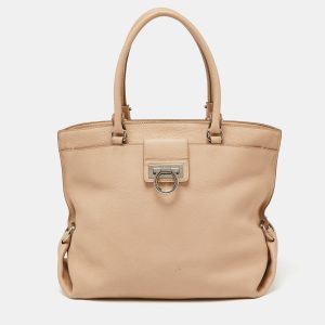 Salvatore Ferragamo Beige Pebbled Leather Dotty Tote, Tote Handbags - Luxury Closet catalog