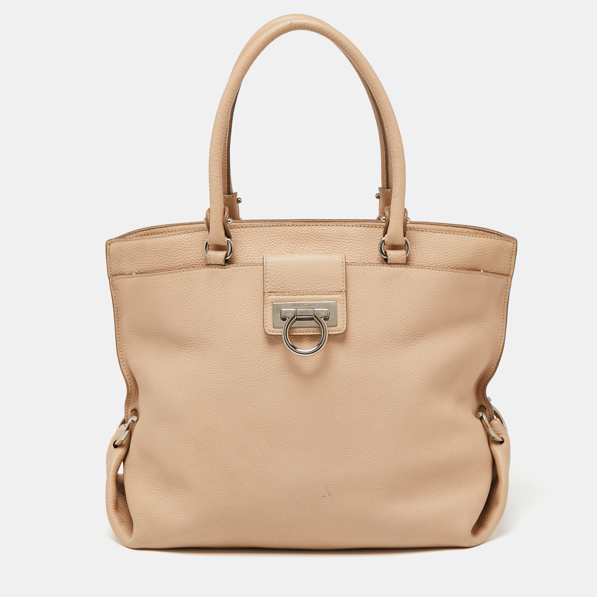 Salvatore Ferragamo Beige Pebbled Leather Dotty Tote, Tote Handbags - Luxury Closet catalog