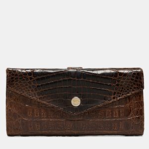 Salvatore Ferragamo Dark Brown Crocodile Envelope Continental Wallet, Wallets & Money Clips - Luxury Closet catalog