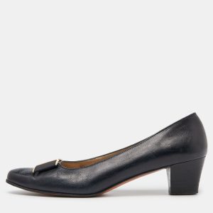 Salvatore Ferragamo Blue Leather Block Heel Pumps Size 38.5, Pumps - Luxury Closet catalog