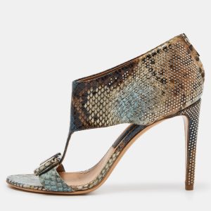 Salvatore Ferragamo Multicolor Python Embossed Leather Bow T Strap Sandals Size 38, Sandals - Luxury Closet catalog