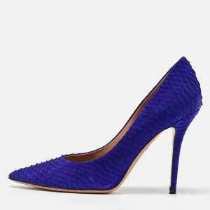 Salvatore Ferragamo Blue Python Embossed Leather Pointed Toe Pumps Size 40.5, Pumps - Luxury Closet catalog