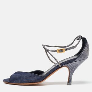 Salvatore Ferragamo Blue Denim and Snakeskin Leather Sandals Size 37.5, Pumps - Luxury Closet catalog