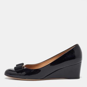 Salvatore Ferragamo Black Patent Leather Flo Vara Wedge Pumps Size 35, Pumps - Luxury Closet catalog