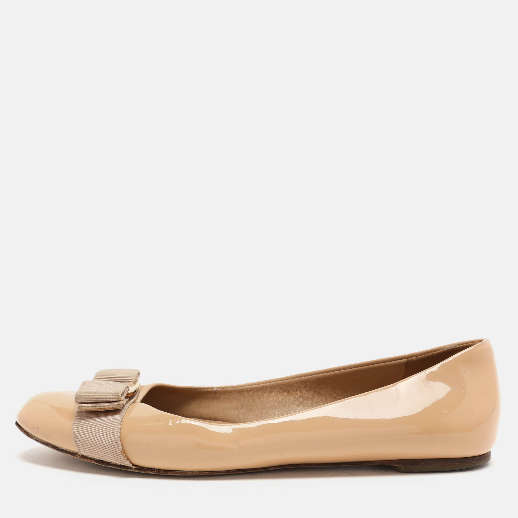 Salvatore Ferragamo Beige Patent Leather Varina Ballet Flats Size 38, Flats - Luxury Closet catalog